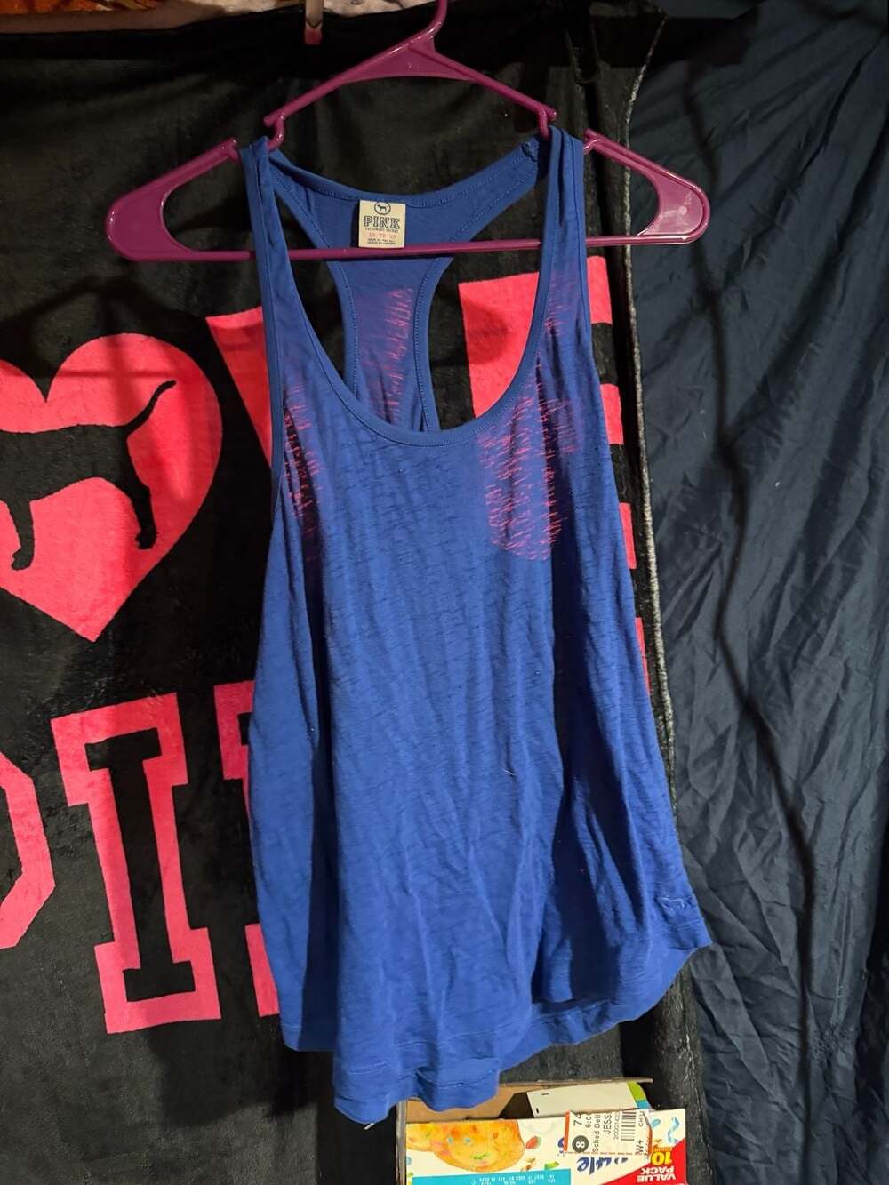 PINK Victoria's Secret Blue Slub Knit Racerback Tank Top Size XS